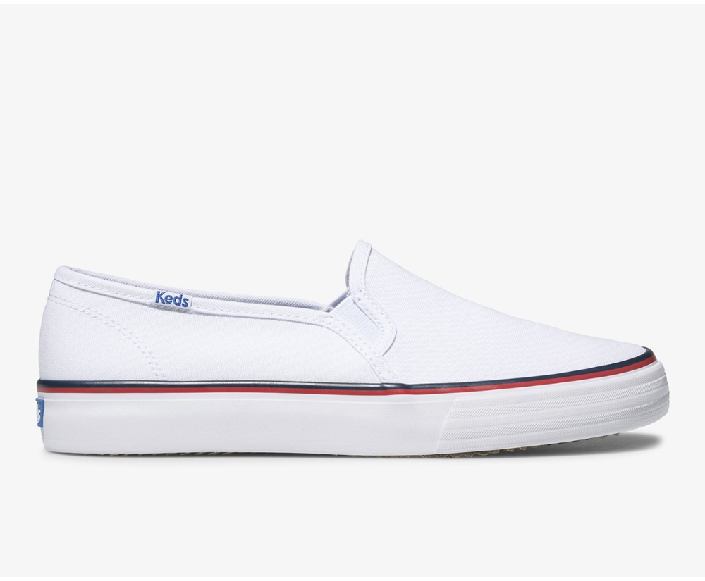 Keds Womens Slip Ons White - Washable Double Decker Varsity - 132LOMFEY